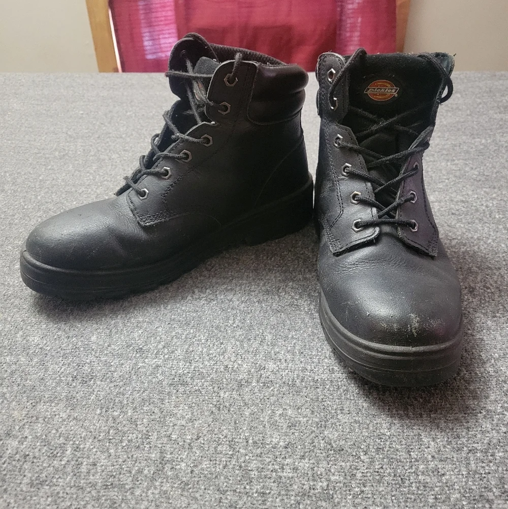 Dickies Leather Work Boots Mens 11 Black Lace Up Water Proof Workwear Fisherman